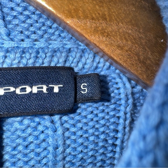 Ralph Lauren Sport Blue Cable Knit Hooded Full Zip Sweater Womens Small - Picture 9 of 11